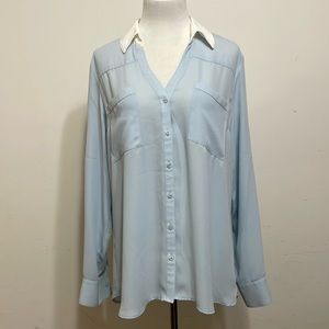 Express Portofino Light Blue Polyester Blouse Work Shirt Size L